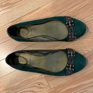 J crew green suede flats size 9